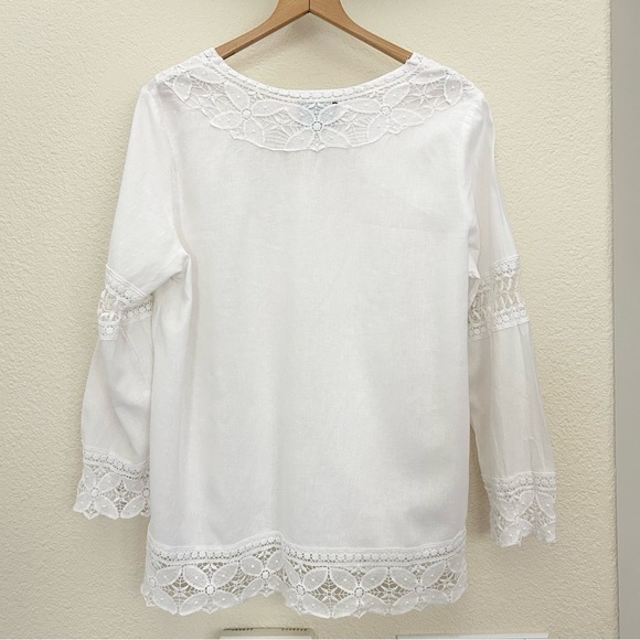 Cynthia Rowley White Tunic Embroidered Lace Blouse V-neck linen blend size XL - Picture 3 of 6